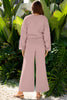 Light Pink Drop Shoulder Puff Sleeve Crop Pullover Drawstring Wide Leg Pants Set