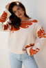 Green Bold Flower Pattern Wide Sleeve Baggy Sweater