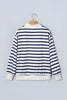 Blue Stripe Striped Stand Neck Long Sleeve Ribbed Cuff Hem Sweatshirt