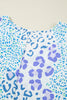 Sky Blue Leopard Print Short Sleeve V Neck Plus Size Top
