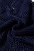 Navy Blue Hollow Out Knit 7/8 Sleeve Casual Sweater