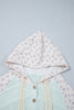 Clearly Aqua Textured Floral Patchwork Button Hooded Long Sleeve Top