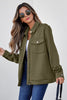 Navy Blue Solid Color Zip Up Button Flap Pocket Shirt Collar Jackets