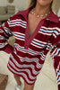 Red Stripe Retro Polo Collar Long Sleeve T Shirt Shift Mini Dress