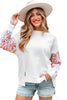 White Floral Dotted Mixed Print Patchwork Sleeve High Low Casual Sweatshirt