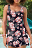 Black Floral Print Twisted Hollowed Back Swim Dress