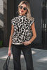 Black Leopard Print High Neck Short Sleeve Sweater