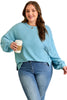 Light Blue Textured Drop Shoulder Plus Size Knit Top