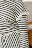 White Stripe Ruffle Trim Drop Shoulder Top Drawstring Loose Pant Set