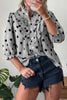 Sky Blue Polka Dot Print Ruffle Stand Neck 3/4 Sleeve Shift Shirt