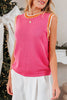 Bright Pink Contrast Trim Pearl Detail Sweater Tank Top