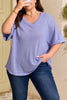 Wisteria V Neck Short Sleeve Plus Size Waffle Knit Top