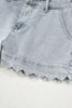 Dusk Blue Scalloped Hemline Acid Wash High Waist Denim Shorts