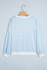 Light Blue Plaid Round Neck Long Sleeve Sweatshirt