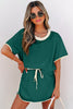 Evergreen Colorblock Edge Drop Shoulder T Shirt and Skirt 2Pcs Set