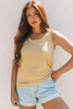 Tan Metallic Sheen Edge Scoop Neck Tank Top