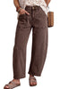 Coffee Solid Color Square Patch Pocket Ankle-length Barrel Jeans