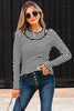 Black Stripe Double-layer Cold Shoulder Long Sleeve Top