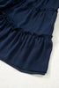 Navy Blue Tiered Ruffle Ribbed Crew Neck Pullover Plus Size Top