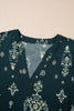 Blue Boho Floral Print Lettuce Trim 3/4 Sleeve Mini Dress