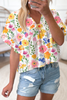 Yellow Floral Boxy Fit Ruffled Short Sleeve V Neck Blouse