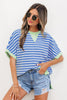 Pink Stripe Contrast Trim Loose Short Sleeve Top