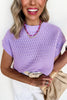 Lavendula Pointelle knit Ribbed Trim Short Sleeve Sweater