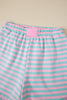Pink Stripe Color Block Detail Long Sleeve Pullover Elastic Waist Pull On Shorts 2pcs Set