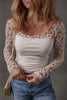 White Floral Lace Patchwork Square Neck Long Sleeve Top