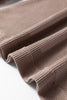 Beige Solid Color Waffle Knit Asymmetric Neck Long Sleeve Top
