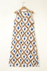 Khaki Boho Abstract Print V Neck Sleeveless Long Dress