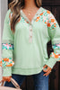 Clearly Aqua Lace Floral Patchwork Half Button Hooded Pullover