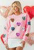 Pink Sequin Romantic Letters Heart Graphic Valentines Sweatshirt