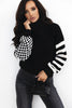 Smoke Gray Striped Plaid Patchwork Waffle Knit Turtleneck Sweater