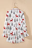 White Christmas Fashion Print Velvet Trim Bow Knot Pajama 2pcs Short Set