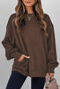 Coffee Solid Color Textured Round Neck Drop Shoulder Pullover Sweatshirt