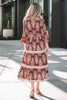 Brown Floral Print Belted Striped Trim Tiered Maxi Dress