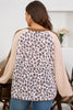 Parchment Leopard Colorblock Patchwork Twist Ribbed Plus Size V Neck Baggy Pullover