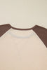Brown Floral Print Patchwork Color Block Long Sleeve Top