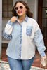 Sky Blue Leopard Striped Patchwork Casual Plus Shirt