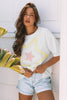 White Star Layered Patched Graphic Drop Shoulder Half Sleeve Loose Tee