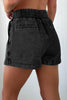 Black Drawstring High Waist Pocketed Denim Shorts
