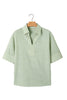 Green Stripe Shirt Collar Half Sleeve Blouse