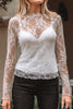 White Sheer Lace Mesh Mock Neck Slim Fit Long Sleeve Top