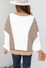 Brown Stripe Colorblock Patchwork Contrast Stitching Oversize Sweatshirt