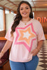 Light Pink Eyelet Lace Star Applique Plus Size T Shirt
