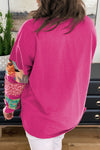 Rose Red Plus Size Printed Patchwork Sleeve Split Sweatshirt