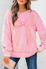 Bright Pink Mineral Wash Big Bow Patchwork Pullover Sweatshirt