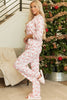 Pink Santa Claus Striped Print Loose Fit Two Piece Lounge Set