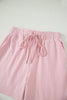 Khaki Stripe Dolman Sleeve Polo Shirt and Drawstring Shorts Set
